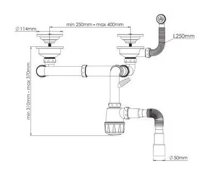 MD119- 6 Сифон  д/кухни  двойной  ZEGOR с круг. перелив ,вып. 3 1/2 со стиралкой  (10/1шт)