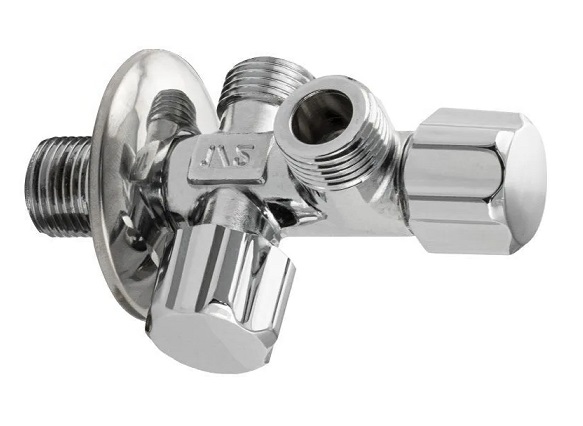 Кран угловой    1/2 - 1/2 - 1/2   RAFTEC   вентельный   VBE-010101     ХРОМ  (45/1шт)