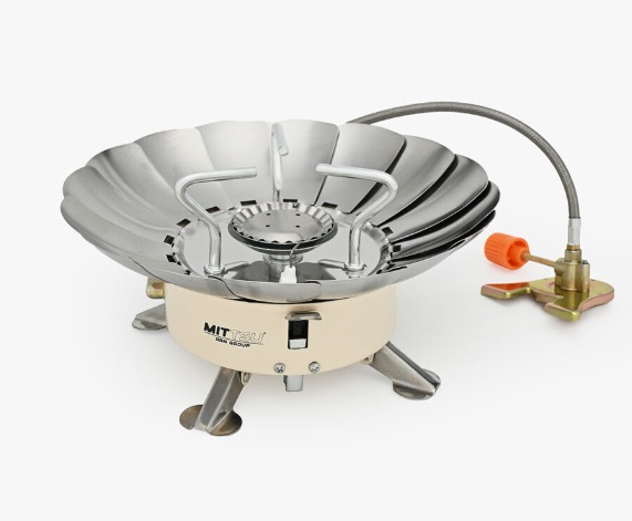Плита газовая в чехле, туристическая  M6411 с ветрозащитой и шлангом    MITTSU  (50/1)
