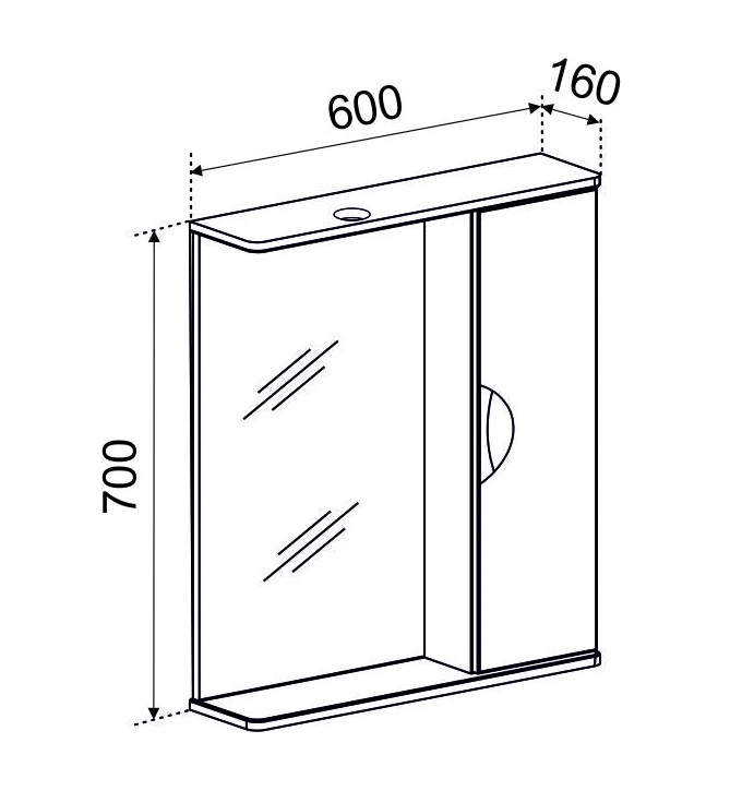 60  Зеркало  НИКА/АЛЬФА  60 свет, белый прав.   600х140х700  арт. 11211 VAKO  (1/1шт)