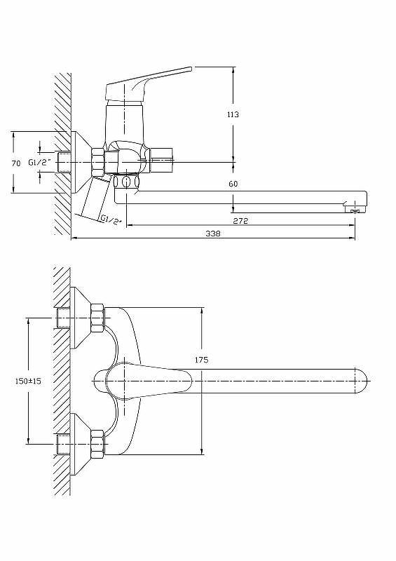 005NEW  Смеситель д/ванны  HB-2216  длинный излив ХРОМ к35 HAIBA   (10/1шт)