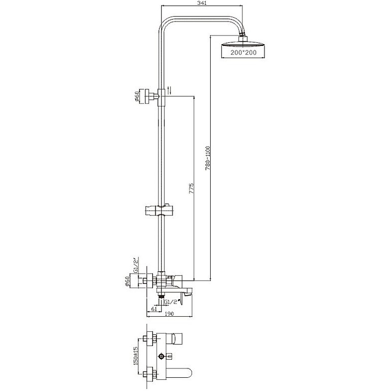 Душевая система  HB-2401  ХРОМ  к35  HAIBA  (4/1шт)